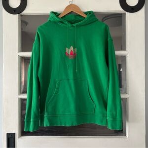 Adidas Gold Red 3D Trefoil Centre Embroidered Logo Green Hoodie Sweatshirt Sz M